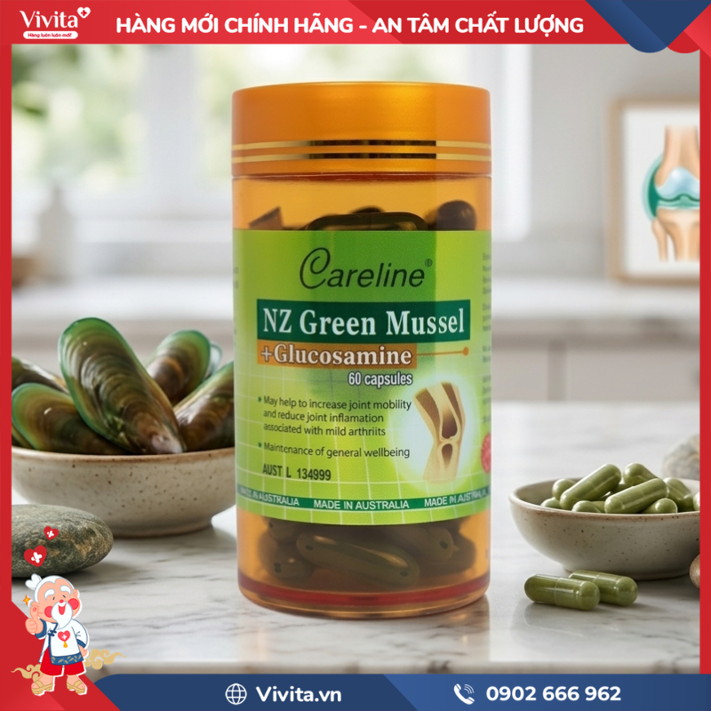 Thành phần chính trong viên uống khớp vẹm xanh của Úc Careline NZ Green Mussel + Glucosamine