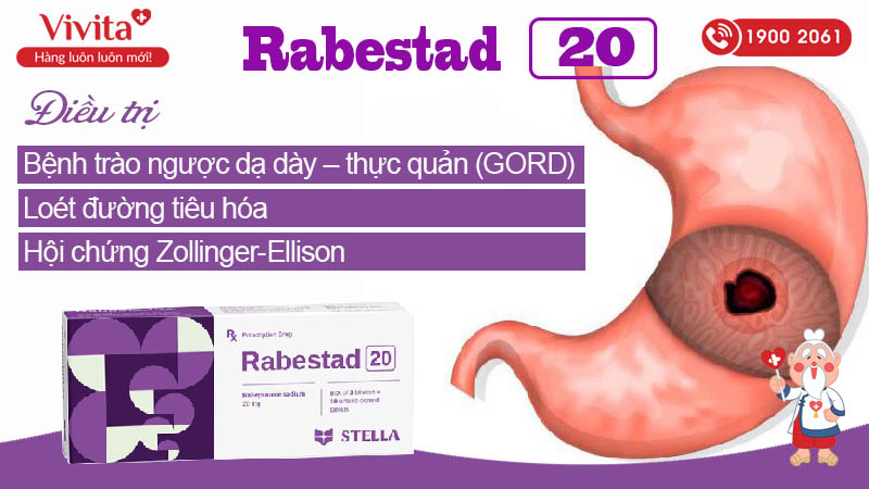 Công dụng (Chỉ định) của thuốc trị loét dạ dày, tá tràng Rabestad 20