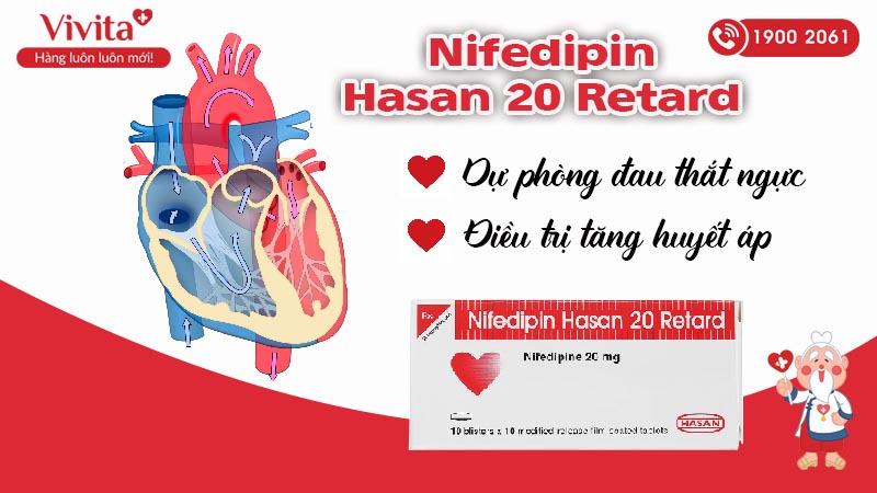 Công dụng (Chỉ định) của thuốc trị cao huyết áp Nifedipin Hasan 20mg Retard