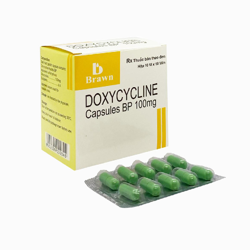 Thuốc kháng sinh trị nhiễm khuẩn Doxycycline Capsules BP 100mg | Hộp 100 viên