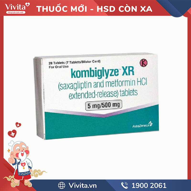 Thuốc trị tiểu đường Komboglyze XR 5mg/500mg | Hộp 28  viên