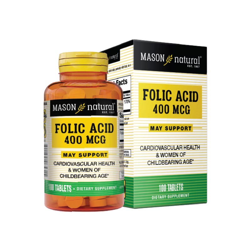 Viên Vitamin B9 Cho Mẹ Và Bé Mason Natural Folic Acid 400mcg (Hộp 100 Viên)