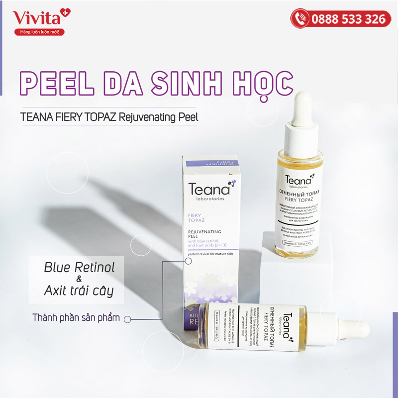 Tẩy da chết hóa học Teana Blue Retinol Fiery Topaz Rejuvenating Peel cho da căng bóng, láng mịn, giảm mụn (30ml)