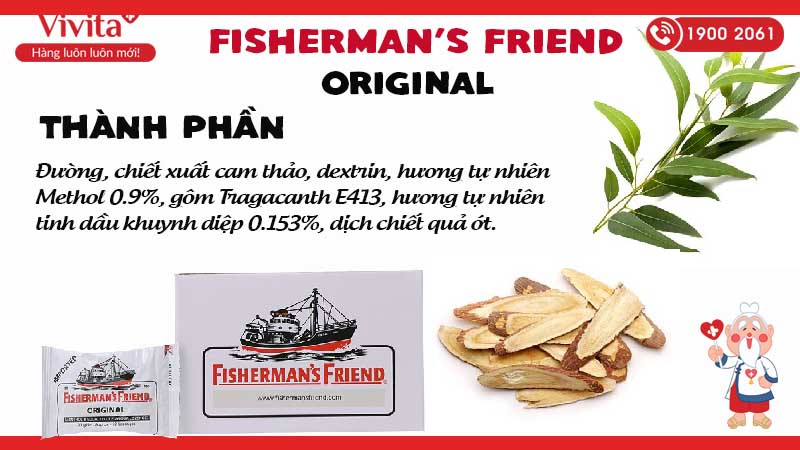 Thành phần của kẹo ngậm Fisherman’s Friend Orginal trắng
