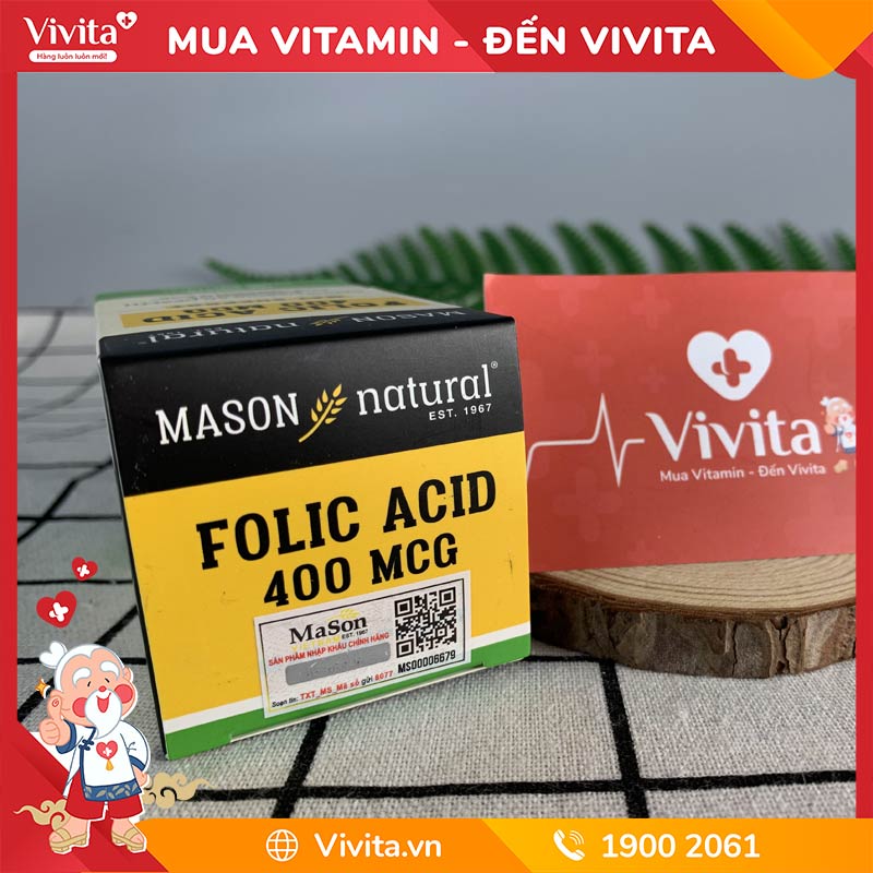 Viên Vitamin B9 Cho Mẹ Và Bé Mason Natural Folic Acid 400mcg (Hộp 100 Viên)
