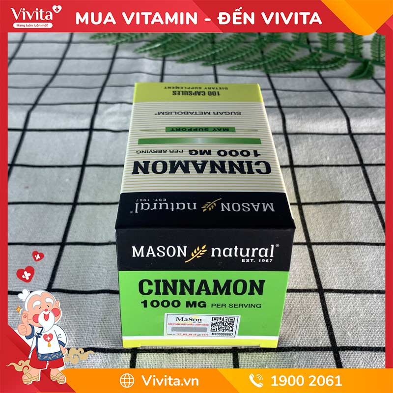 Viên Uống Tiểu Đường Mason Natural Cinnamon 1000mg | Hộp 100 Viên