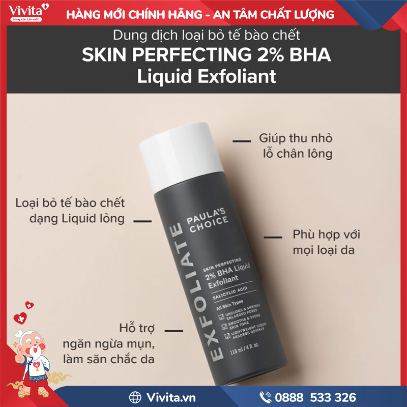 Công dụng chính của Paula’s Choice Skin Perfecting 2% BHA Liquid