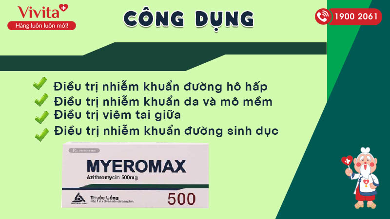 Công dụng (Chỉ định) của thuốc kháng sinh Myeromax 500