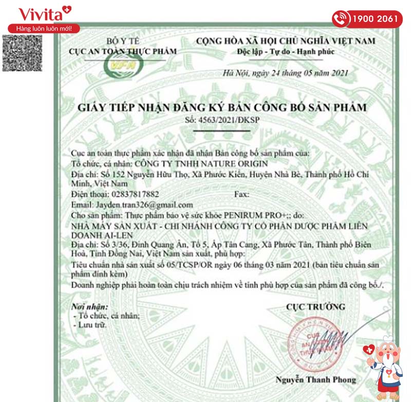 giấy chứng nhận bộ y tế