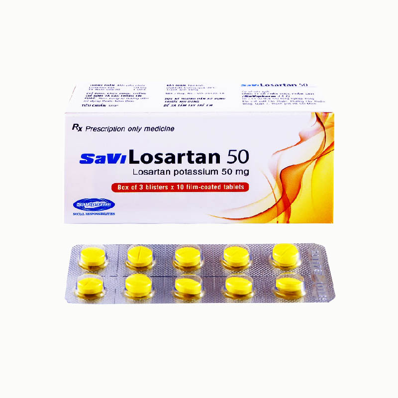 Thuốc trị cao huyết áp Savi Losartan 50 | Hộp 30 viên