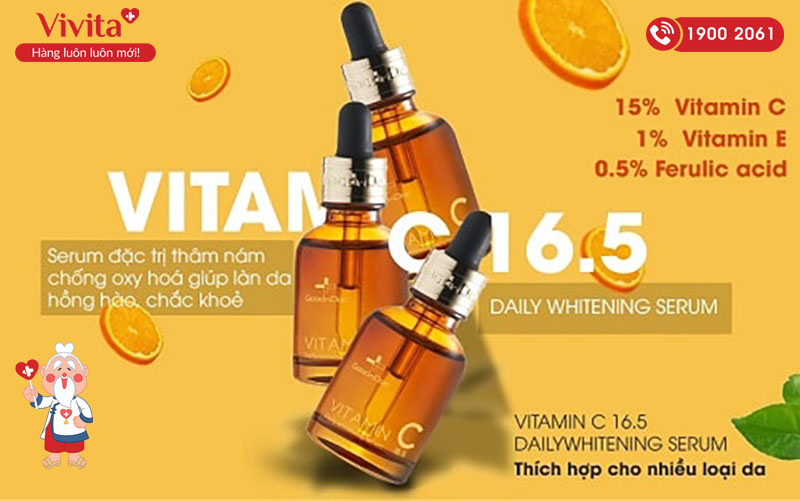 Goodndoc Vitamin C-16.5 Daily Whitening Serum giúp da giảm nếp nhăn, chảy xệ