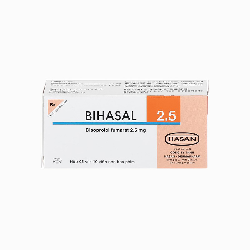 Thuốc trị cao huyết áp, đau thắt ngực Bihasal 2.5mg | Hộp 30 viên