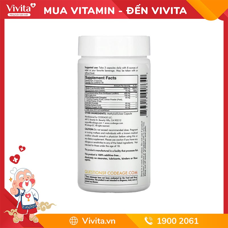 Viên Uống Codeage Liposomal Vitamin C+ (Hộp 180 Viên)