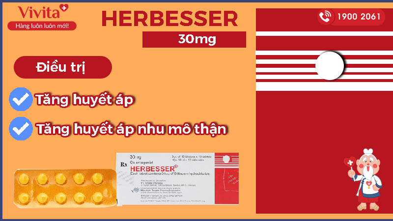 Công dụng (Chỉ định) của thuốc trị cao huyết áp, đau thắt ngực Herbesser 30mg