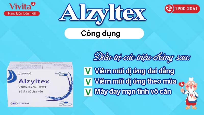 Công dụng của thuốc chống dị ứng Alzyltex 10mg