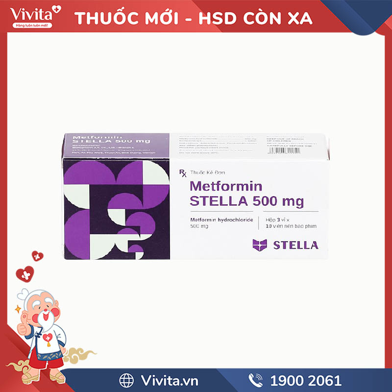 Thuốc trị tiểu đường Metformin Stella 500mg | Hộp 30 viên