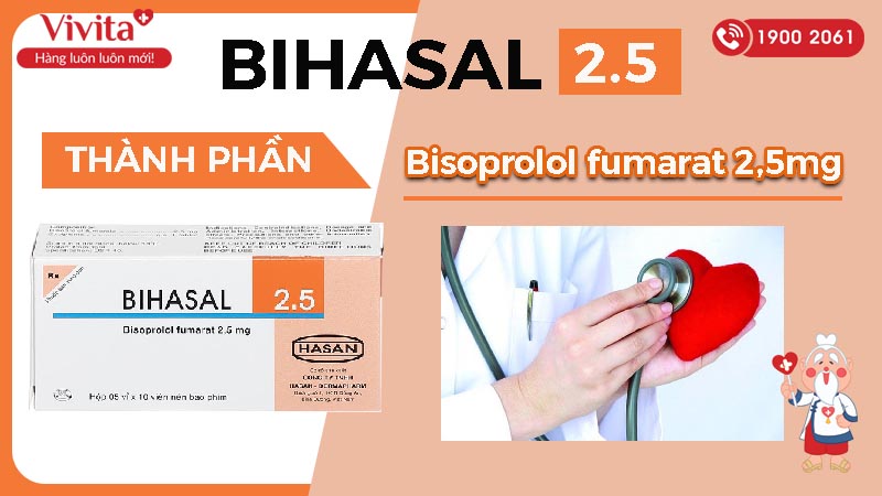Thành phần thuốc trị cao huyết áp, đau thắt ngực Bihasal 2.5mg