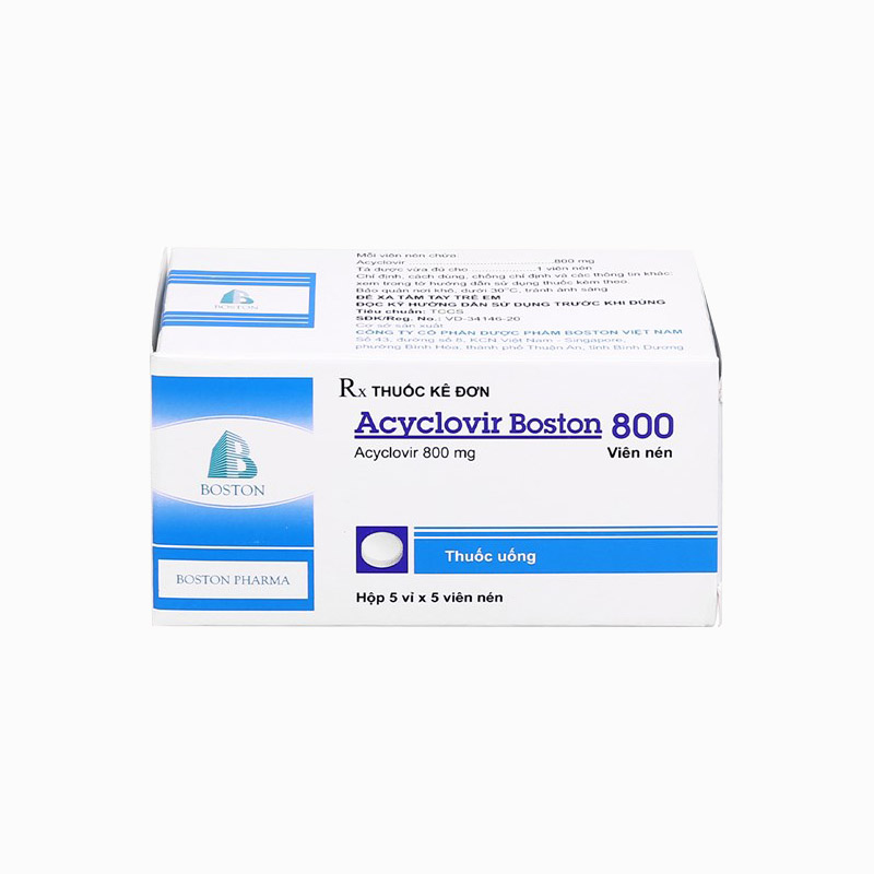 Thuốc kháng virus Acyclovir Boston 800 | Hộp 25 viên
