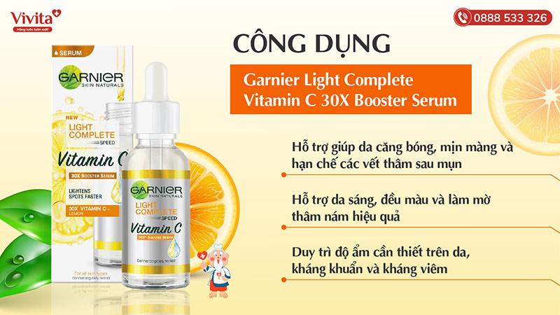 công dụng garnier light complete vitamin c 30x booster serum