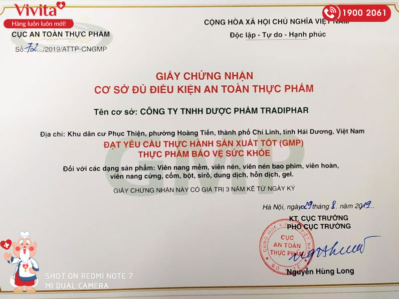 giấy chứng nhận công ty tnhh dược phẩm tradiphar