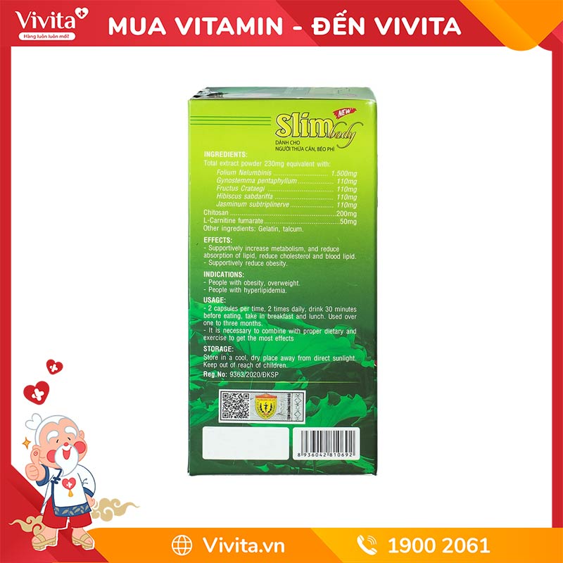 Viên Uống Slim Body Hỗ Trợ Giảm Cân, Giảm Béo | Lọ 100 Viên