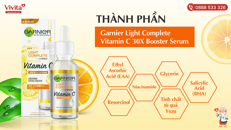 thành phần garnier light complete vitamin c 30x booster serum