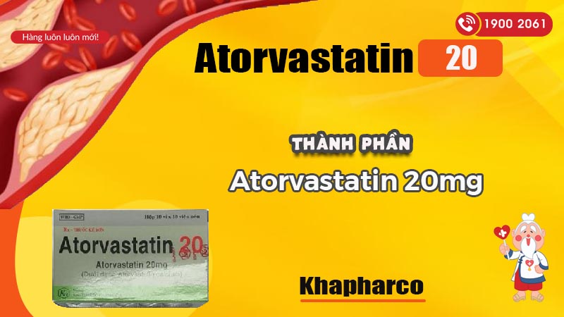 Thành phần của thuốc trị mỡ máu Atorvastatin 20mg Khapharco