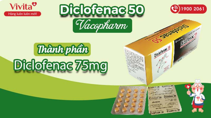 Thành phần của thuốc giảm đau, kháng viêm Diclofenac 50 Vacopharm