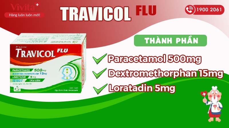 Thành phần của thuốc trị các triệu chứng cảm cúm, cảm lạnh Travicol Flu