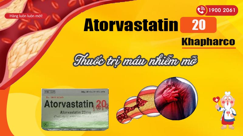  Thuốc trị mỡ máu Atorvastatin 20mg Khapharco | Hộp 30 viên