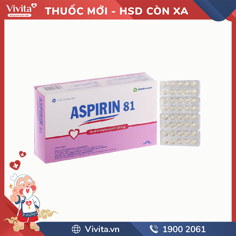 Thuốc ngừa đột quỵ, nhồi máu cơ tim Aspirin 81 Agimexpharm | Hộp 200 viên