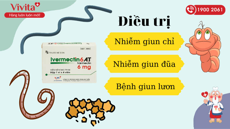 Công dụng (Chỉ định) của thuốc trị bệnh giun sán Ivermectin 6 A.T