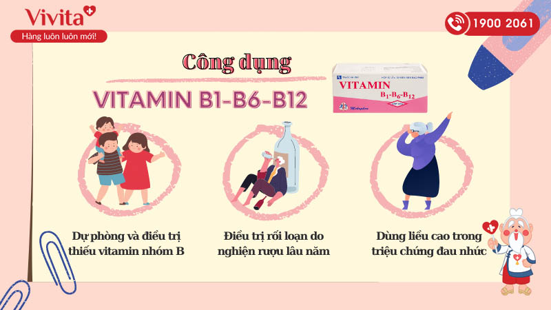 Công dụng (Chỉ định) của thuốc bổ sung vitamin B1-B6-B12 Mekophar