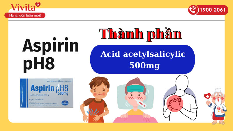 Thành phần của thuốc chống kết lập tiểu cầu Aspirin pH8 500mg
