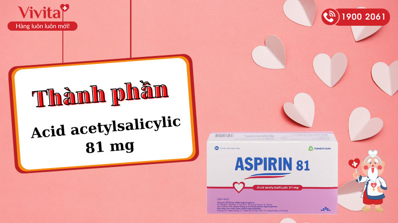 Thành phần của thuốc ngừa đột quỵ, nhồi máu cơ tim Aspirin 81 Agimexpharm