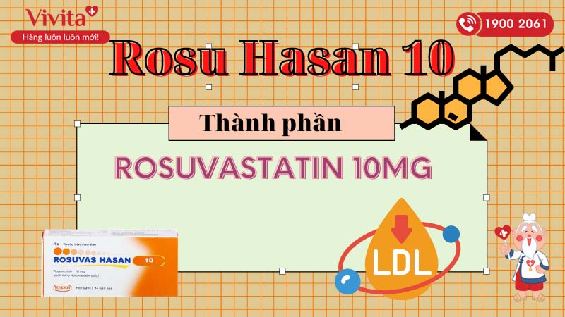 Thành phần của thuốc trị mỡ máu Rosuvas Hasan 10