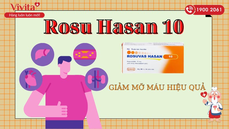 Thuốc trị mỡ máu Rosuvas Hasan 10