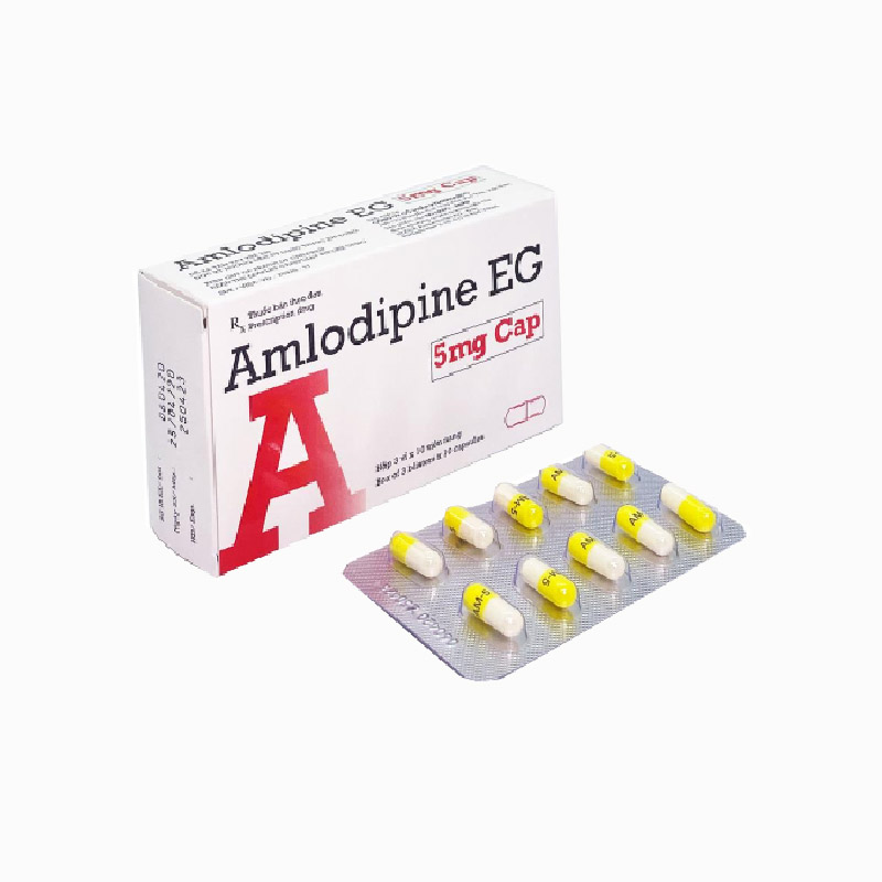 Thuốc trị tăng huyết áp, đau thắt ngực Amlodipin EG 5mg CAP Pymepharco | Hộp 30 viên