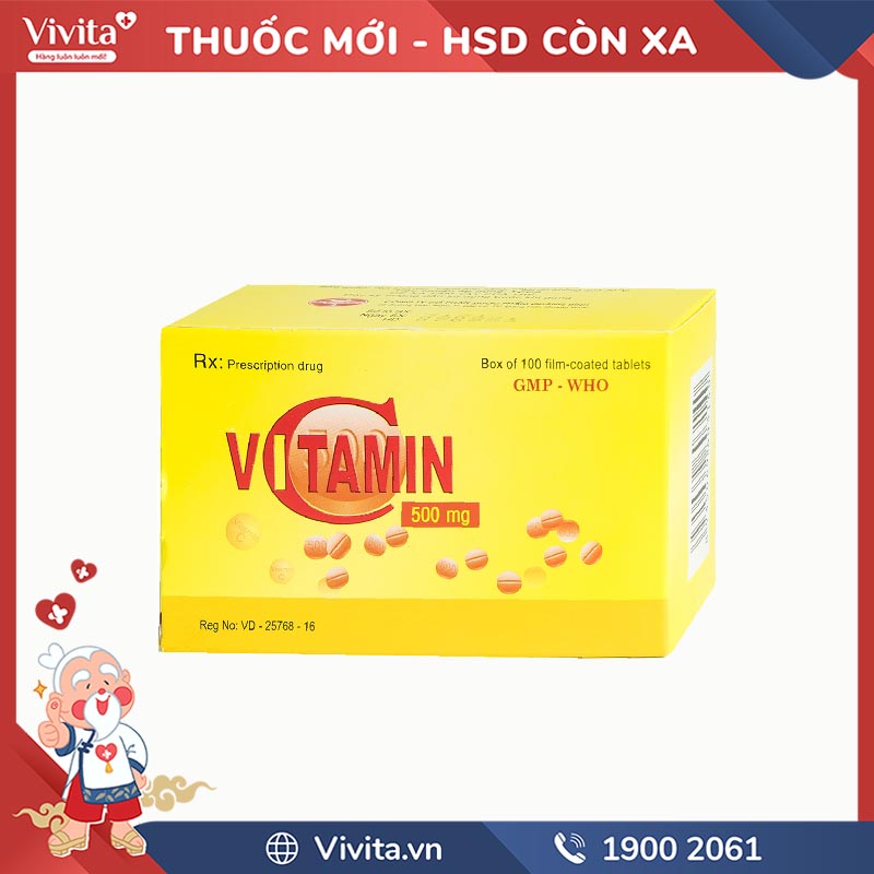 Thuốc bổ sung vitamin C 500mg Quapharco | Hộp 100 viên