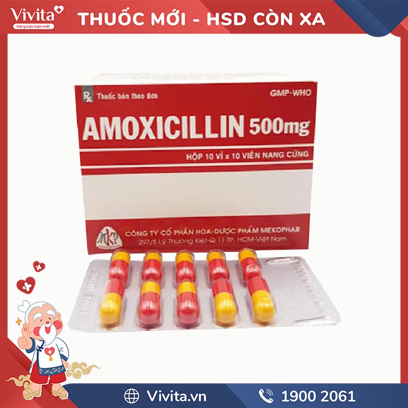Thuốc kháng sinh trị nhiễm khuẩn Amoxicillin 500mg Mekophar | Hộp 100 viên