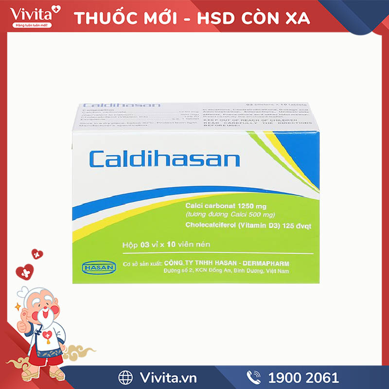 Thuốc bổ sung canxi và vitamin D Caldihasan | Hộp 30 viên