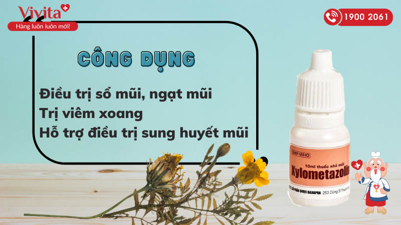 Công dụng (Chỉ định) của thuốc nhỏ mũi trị viêm mũi Xylometazolin 0,05% Danapha