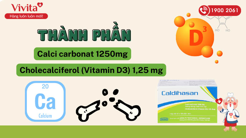 Thành phần của thuốc bổ sung canxi và vitamin D Caldihasan