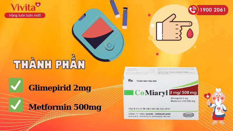Thành phần của thuốc trị tiểu đường Co Miaryl 2mg/500mg