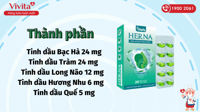 Thành phần của viên xông thảo dược trị cảm Herna