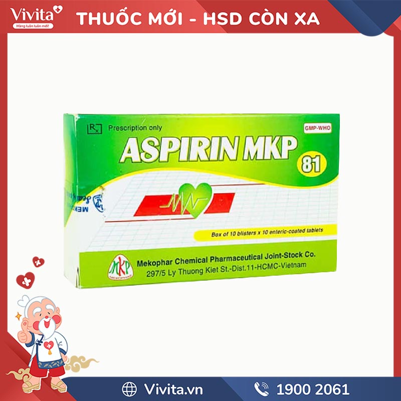 Thuốc chống kết lập tiểu cầu Aspirin MKP | Hộp 100 viên