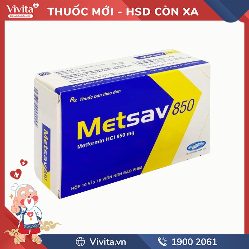 Thuốc trị tiểu đường Metsav 850 | Hộp 100 viên