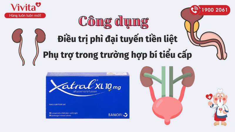 Công dụng (Chỉ định) của thuốc trị phì đại tuyến tiền liệt, bí tiểu Xatral XL 10mg