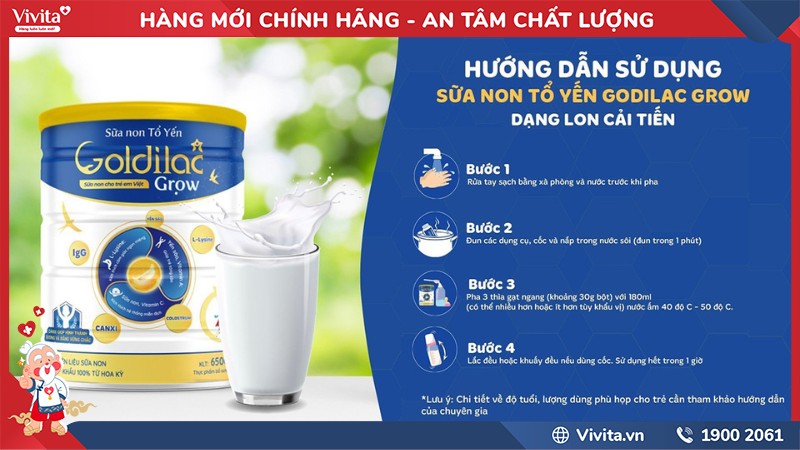 hướng dẫn sử dụng sữa non tổ yến goldilac grow