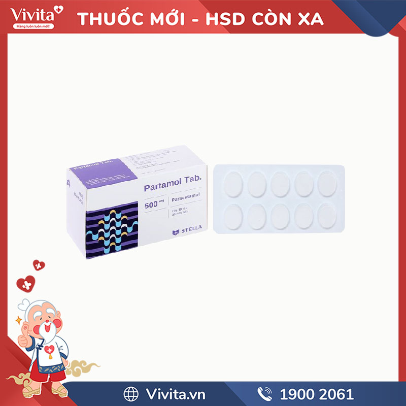 Thuốc giảm đau, hạ sốt Partamol Tab 500mg | Hộp 100 viên